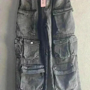 MICAS Utility Cargo Jeans Woman’s Size XL Gray Black Oversized